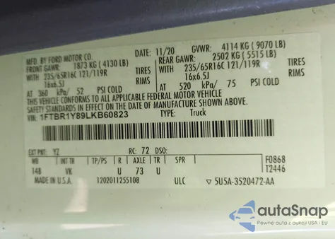 2020 Ford Transit-250 from USA, damaged, VIN 1FTBR1Y89LKB60823